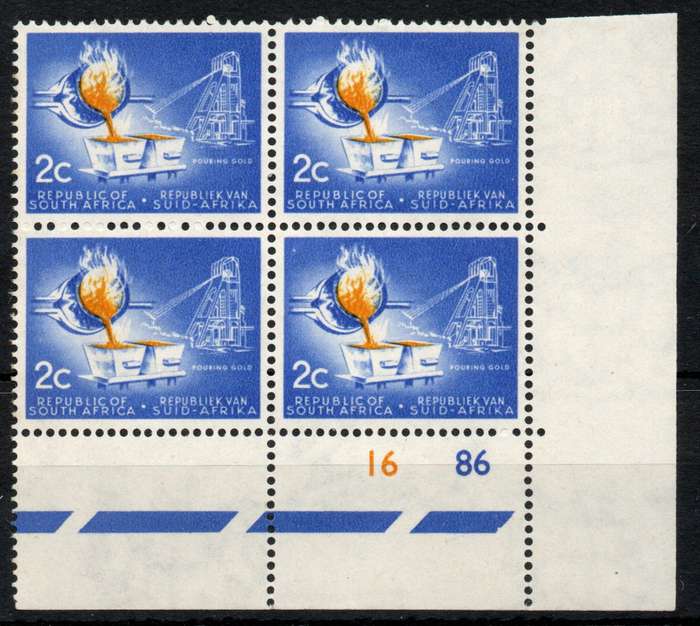 South Africa 1961 Definitive 2c Coat of Arms wmk control block of 4 umm. SACC 200. Cat R260(2023-25)