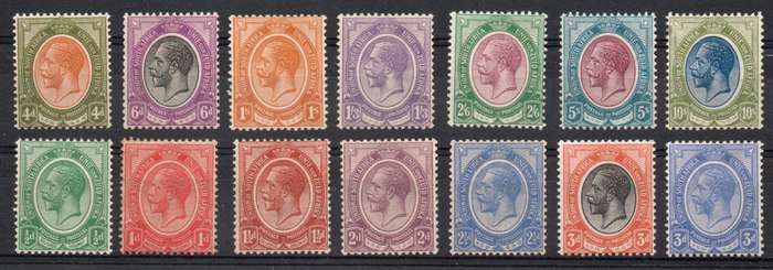 South Africa 1913 KGV Defin short set of 14 mixed umm & lmm. SACC 2-3, 4e, 5-8, 9b, 10, 11b & 12-15.