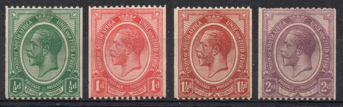 South Africa 1913 KGV Defin coil set of 4 umm (½d-1½d) & mm (2d). SACC 17-20 Cat R950 (2023-25)