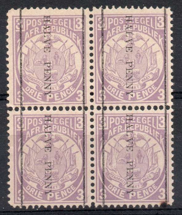 Transvaal 1885 Surcharged ½d on 3d block of 4 unmounted mint. SACC 197. Cat R1600 (2025)