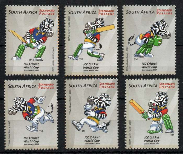 South Africa 2002 World Cup Cricket set of 6 unmounted mint. SACC 1499-1504. Cat R180 (2023-25)