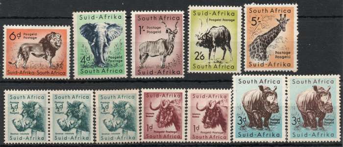 South Africa 1959-61 Animal Definitive set of 8 + extras unmounted mint. SACC 169-176. Cat R905.