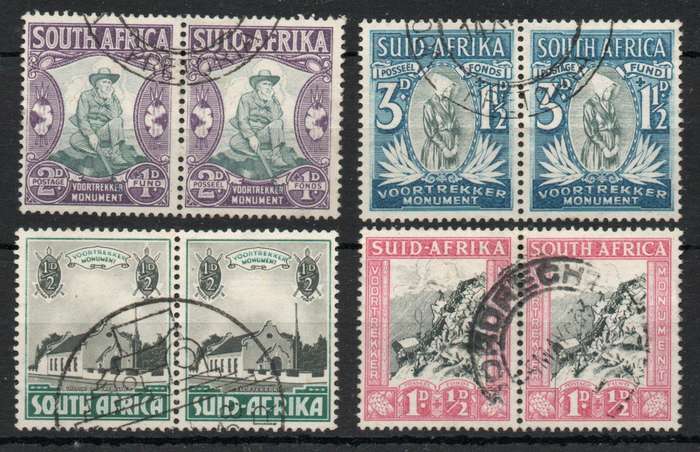 South Africa 1933-36 Voortrekker Memorial Fund set of 4 pairs very fine used. SACC 51-54. Cat R230