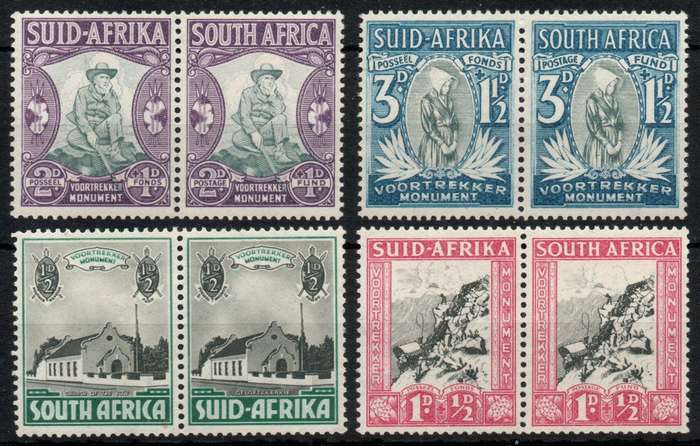South Africa 1933-36 Voortrekker Memorial Fund set of 4 pairs unmounted mint. SACC 51-54. Cat R1200