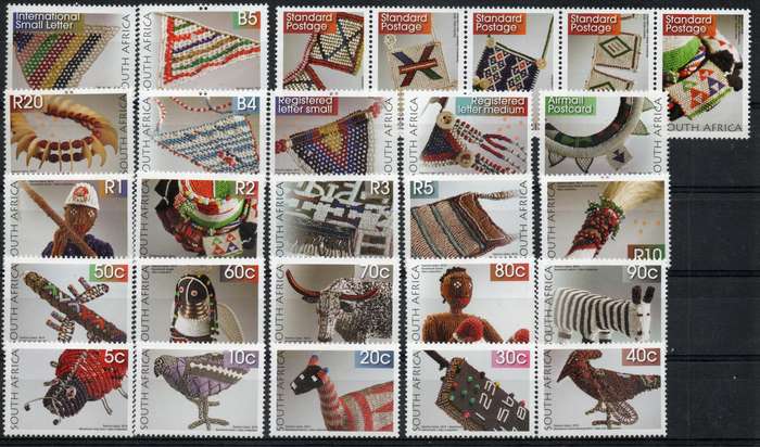 South Africa 2010 8th Definitive Beadwork set of 27 umm. SACC 2104-2131. Cat R1012 (2023-25)