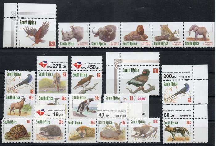 South Africa 1998 6th Defin set of 16 + redrawn Big 5 set of 5 umm. SACC 1157-1171, 1178a-1178e.
