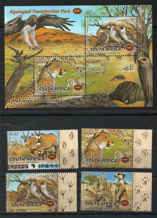 South Africa 2001 Kgalagadi Transfrontier Park set of 4 + mini sheet umm. SACC 1386-90. Cat R161