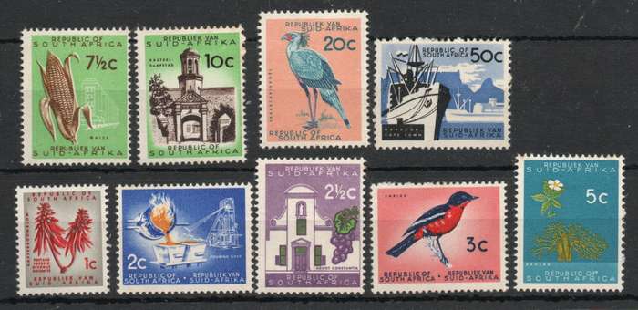 South Africa 1961-66 Definitive set of 9 lightly mounted mint. SACC 210-218. Cat R791 (2025)