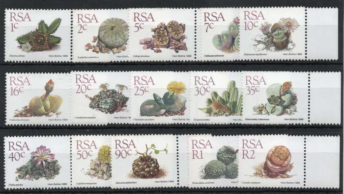 South Africa 1988 Succulents 5th Definitive set of 15 umm. SACC 668-682. Cat R35 (2023-25)