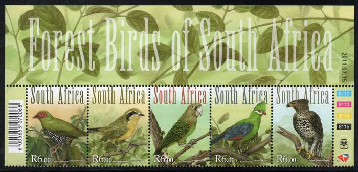 South Africa 2011 Forest Birds set/strip of 5 unmounted mint. SACC 2186-2190. Cat R250 (2023-25)
