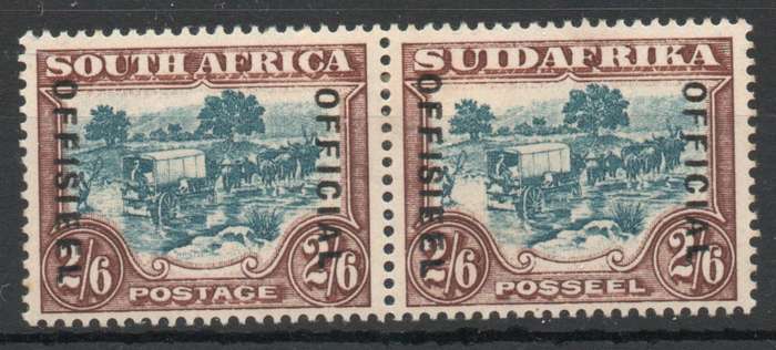 South Africa 1930-47 Official 2/6d blue & brown pair mounted mint. SACC 20c. Cat R800. (2025)