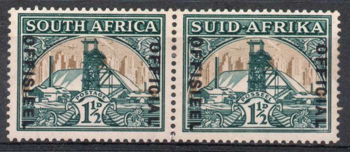 South Africa 1935-50 Official 1½d pr inverted Wmk & dropped ovpt umm. SACC 26ab. Cat R1200 (2025)