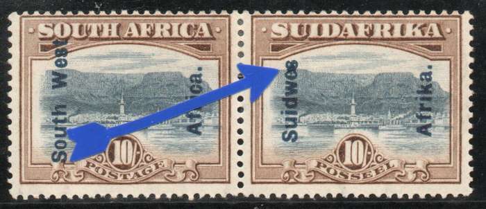 South West Africa 1926-27 Definitive 10/- pair lightly mounted mint with var. SACC 80. Cat R2200