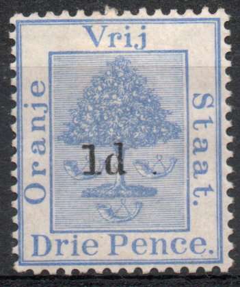 Orange Free State 1890-1891 surcharge Type a 1d on 3d ultramarine heavy mm.  SACC 31. Cat R130