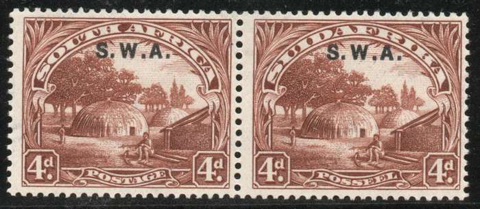 South West Africa 1927-30 Definitive 4d pair unmounted mint. SACC 85. Cat R900 (2023-25)