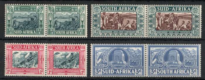 South Africa 1938 Voortrekker Cent Mem Fund set of 4 prs mint. SACC 75-78 Cat R1650 (2025)
