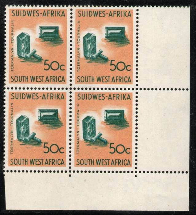 South West Africa 1961 1st Decimal Definitive 50c corner block of 4 umm. SACC 212. Cat R360 (2025)