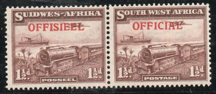 South West Africa 1945-50 Official 1½d pair unmounted mint. SACC 20. Cat R550 (2025)