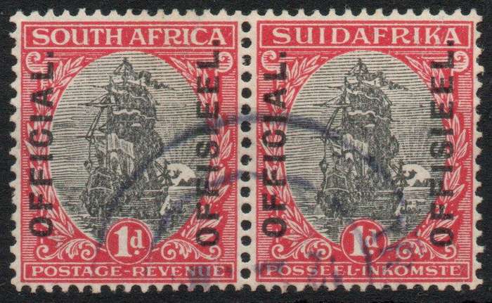 South Africa 1926 Official 1d pair very fine used. SACC  3(L/P?). Cat R60 as cheapest.