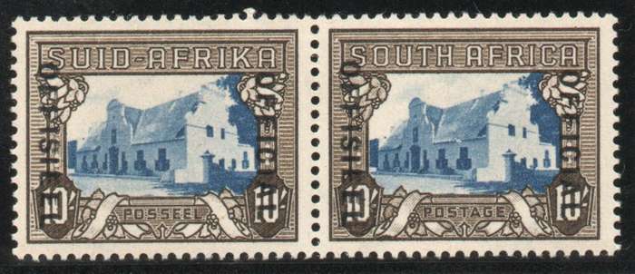 South Africa 1932-33 Official 10/- pair lightly mounted mint. SACC 34. Cat R2000 as umm.