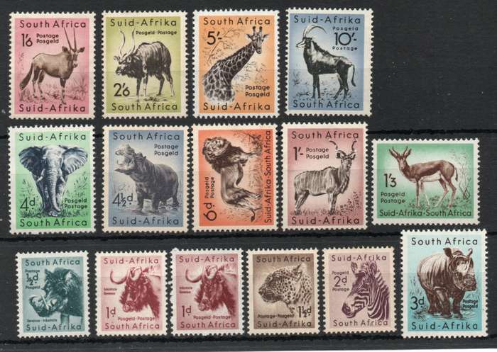 South Africa 1954 Animal Definitive set of 14 unmounted mint. SACC 150-63. Cat R972 (2025)