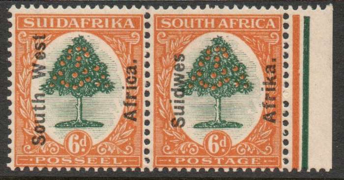 South West Africa 1927 Definitive 6d pair mounted mint. SACC 69. Cat R180 (2025)