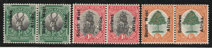 South West Africa 1926 London Pictorials set of 3 pairs umm & lmm. SACC 64-66. Cat R630 (2025)