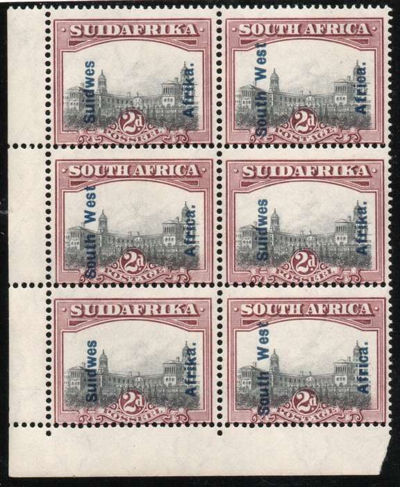 South West Africa 1926-27 Definitive 2d block of 6 unmounted mint. SACC 75. Cat R1050 (2025)