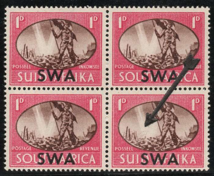 South West Africa 1945 Victory 1d pair barbed wire variety unmounted mint. SACC 159b Cat R500 (2025)
