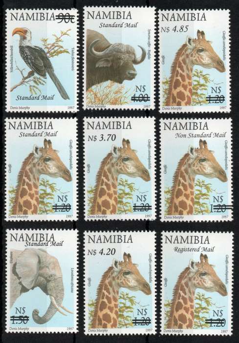 Namibia 2007 Surcharges to Definitive Issue set of 9 unmounted mint. SACC 578-586. Cat R1050 (2025)