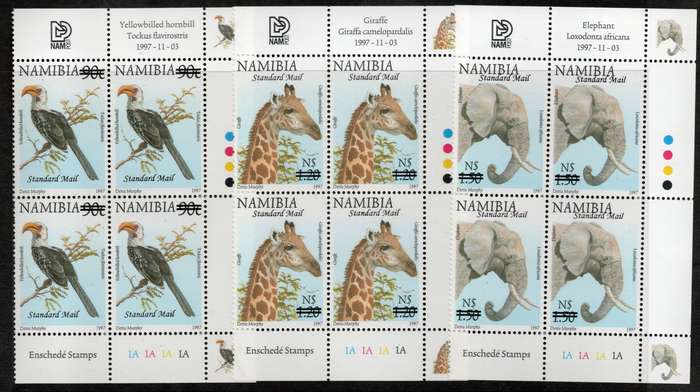 Namibia 2007 Surcharges to Defin set of 9 in control blocks of 4 umm. SACC 578-586. Cat R4200 (2025)