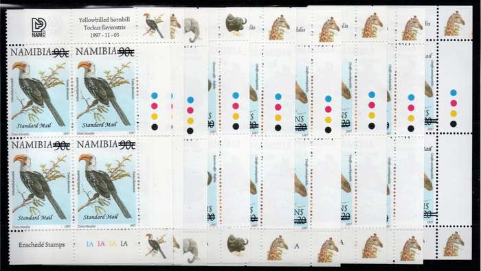 Namibia 2007 Surcharges to Defin set of 9 in control blocks of 4 umm. SACC 578-586. Cat R4200 (2025)