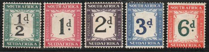South Africa 1932-42 postage due set of 5 mounted mint. SACC 22-24, 27 & 28a. Cat R935 (2025)