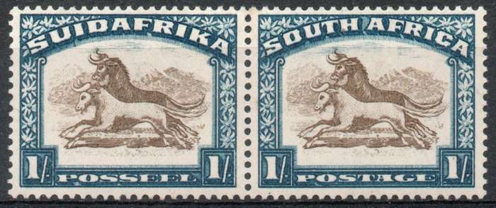 South Africa 1930-45 Roto printing 1/- brown & prussian blue inv wmk lmm. SACC 49a Cat R600(2023-25)