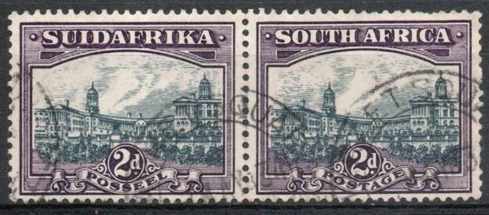 South Africa 1930-45 Definitive 2d pair upright wmk very fine used. SACC 44. Cat R100 (2025)