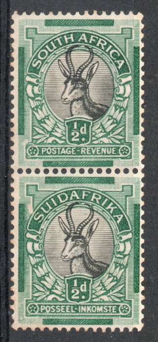 South Africa 1930-45 Roto Printing ½d coil stamps vertical pair mint. SACC 42a. Cat R50
