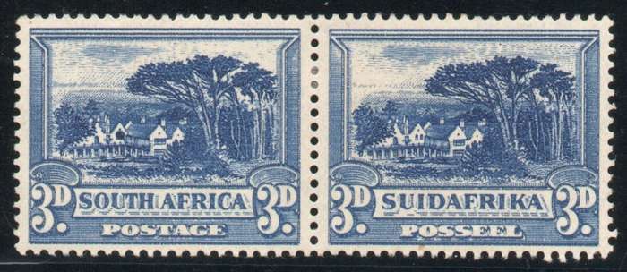South Africa 1930-45 Defin 3d blue pair inv wmk with shuttered window var. SACC 46a Cat R1500 (2025)