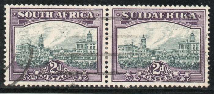 South Africa 1930-45 Definitive 2d pair upright wmk very fine used. SACC 44. Cat R100 (2025)