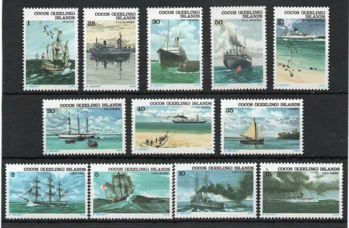Cocos (Keeling) Islands 1976 Ships Definitive set of 12 umm. SG 20-31. Cat £6,20 (2013)