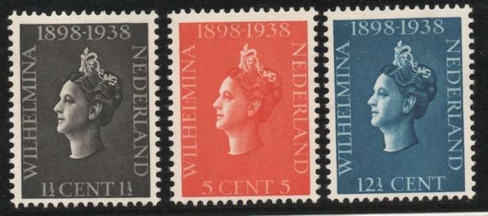 Netherlands 1938 "40th Anniversary of Coronation set of 3 mounted mint. SG 483-485. Cat £5,70 (2012)