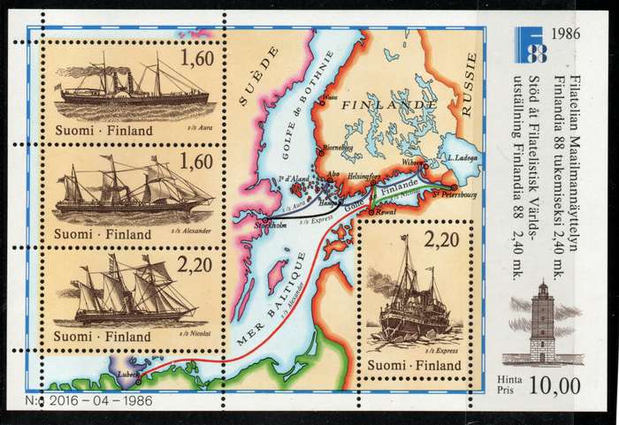 Finland 1986 Ships mini sheet of 4 unmounted mint. SG MS 1107. Cat £9 (2013)