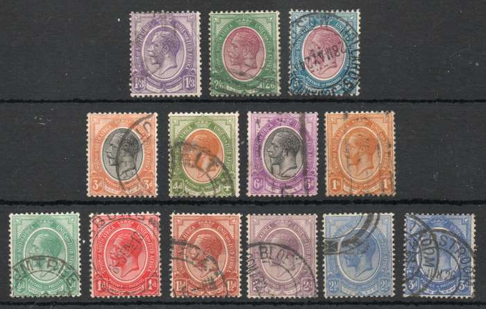 South Africa 1913 KGV Definitive short set of 13 very fine used. SACC 2-14. Cat R184 (2025)