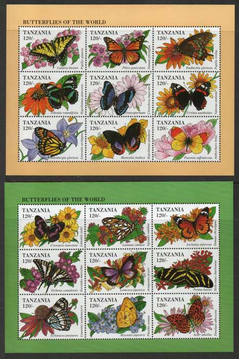 Tanzania 1994 Butterflies 2 sheets of 9 unmounted mint. SG 1925-1942. Cat £12,60 (2013)