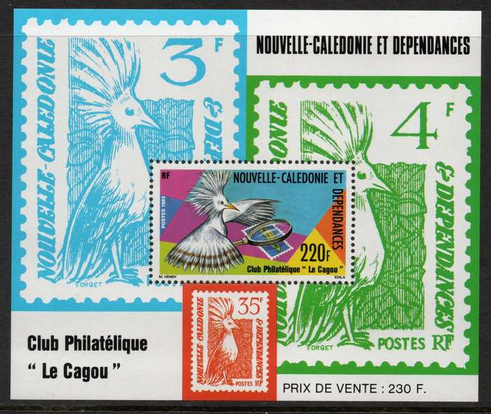 New Caledonia 1985 "Le Cagou" Stamp Club Bird mini sheet unmounted mint. SG 5952-53. Cat £13 (2013)
