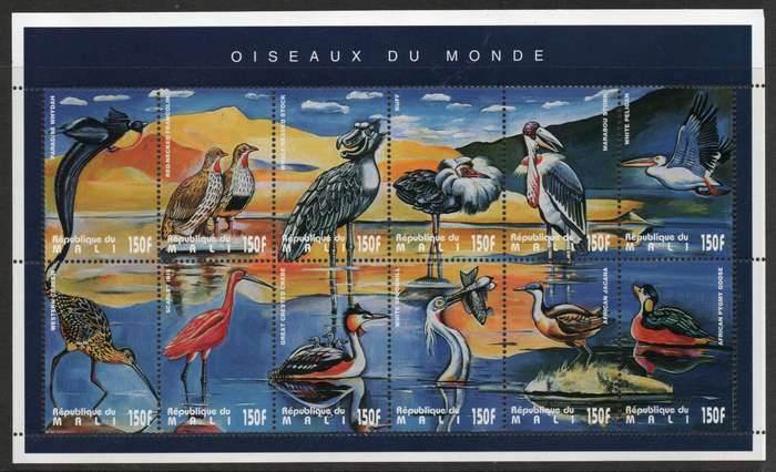 Mali 1995 Birds sheet of 12 x 150F unmounted mint. SG 1414-1425. Cat £9 (2013)