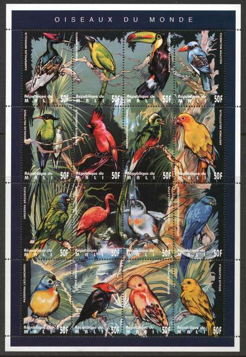 Mali 1995 Birds 3 sheets (44 stamps) unmounted mint. SG 1382-1412, 1426-1437. Cat £27,20 (2013)