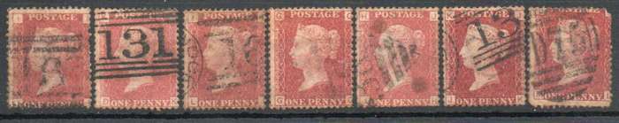 Great Britain 1864-79 QV 1d reds x 7 fine - very fine used. SG 43 & 44. Cat £20+ (2022)