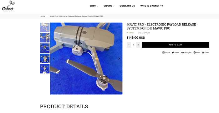 DJI Mavic Air Gannet Release for drone fishing