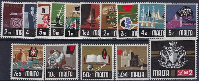 MALTA 1973, 2m-2pound, full set of 15, SG486/500, MM