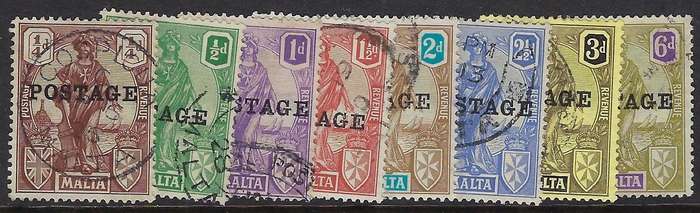 MALTA 1926, 1/4d-6d, used, SG 143-151